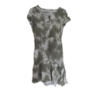 Green  & White Short Sleeved Tie Die Buttoned Dress